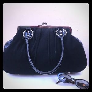 Lux De Ville black fabric and patent satch…